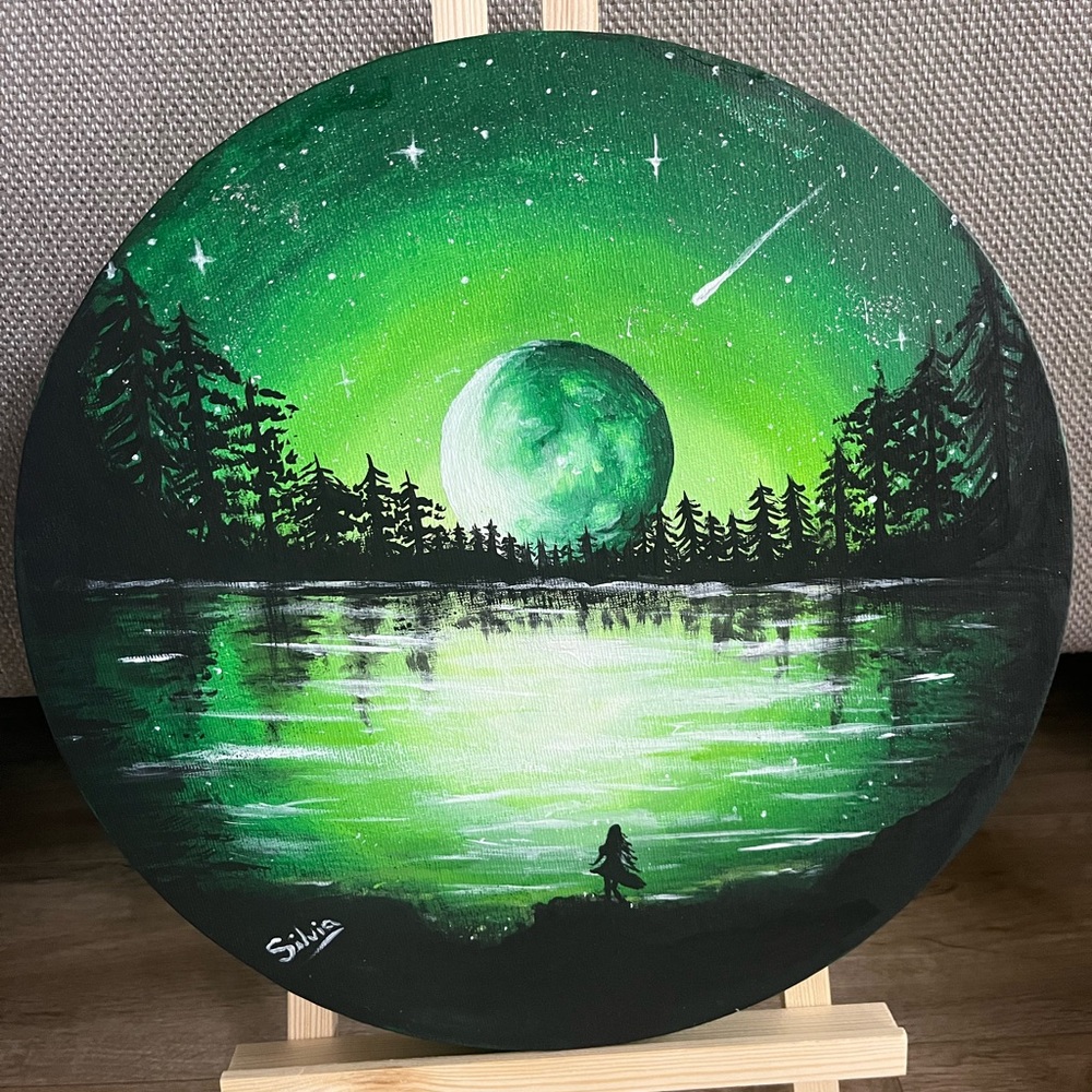 Green Moonlit Forest Painting